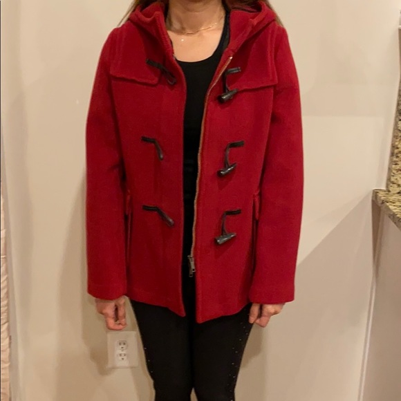 Burberry Jackets & Blazers - Burberry red hooded wool coat